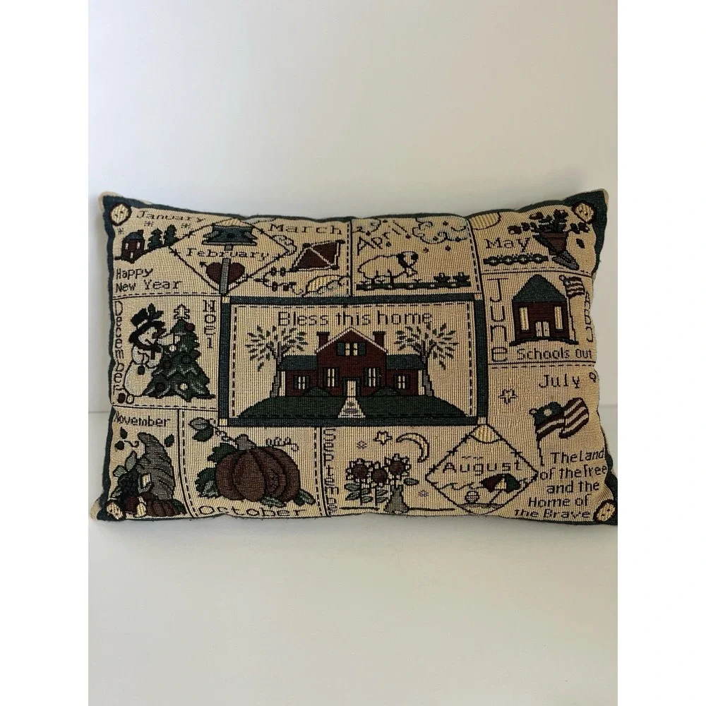 Vintage Bless This Home tapestry all season pillow rectangle folk country 12x18 - Picture 1 of 4